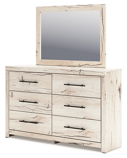 Lawroy King Panel Headboard with Mirrored Dresser, Chest and Nightstand