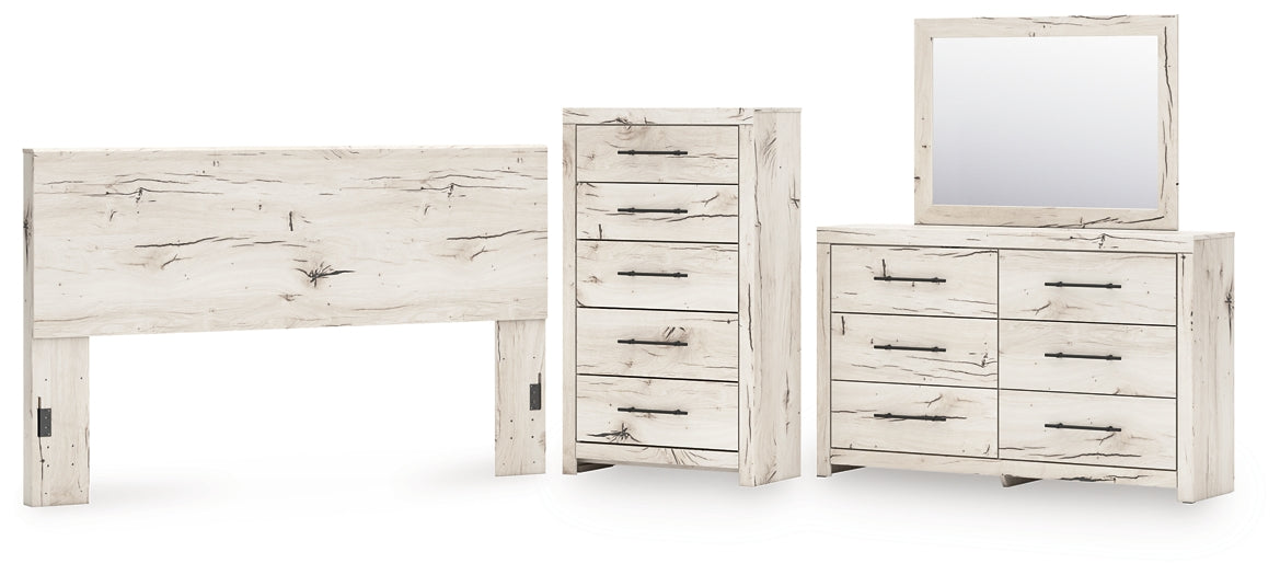Lawroy King Panel Headboard with Mirrored Dresser and Chest