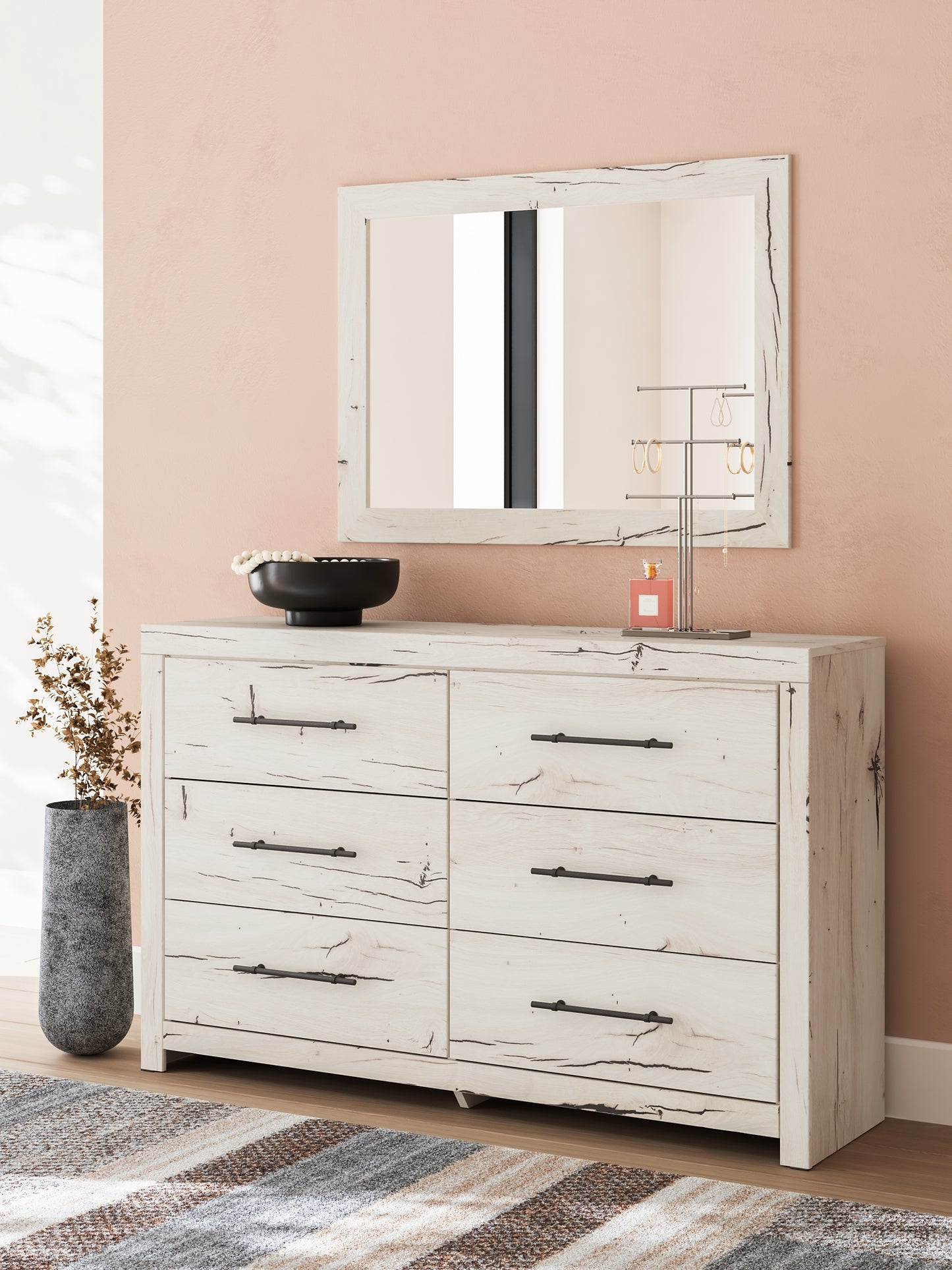 Lawroy Full Panel Headboard with Mirrored Dresser