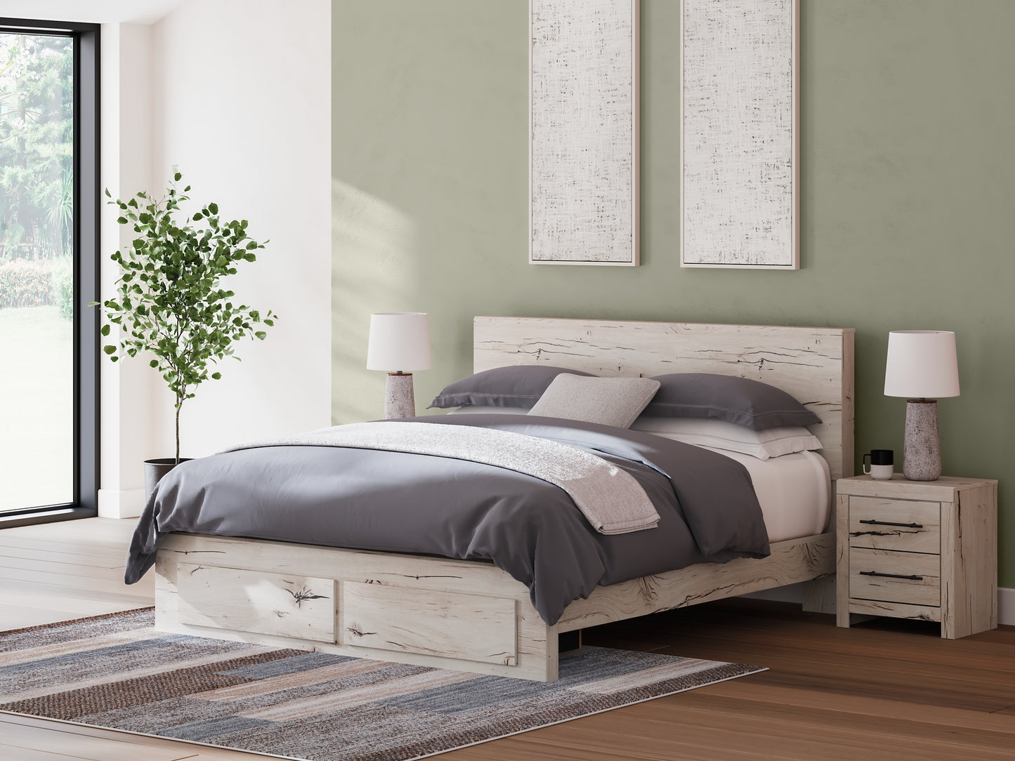 Lawroy King Panel Storage Bed with Mirrored Dresser and Chest