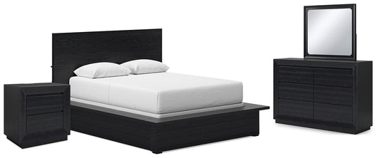 Londer Queen Panel Bed with Mirrored Dresser and Nightstand