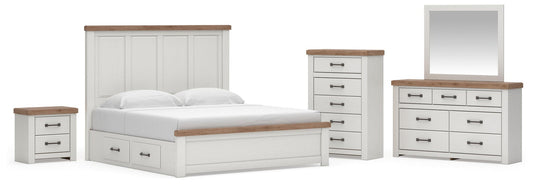 Savonport King Panel Bed with Storage, Dresser, Mirror, Chest and Nightstand