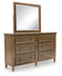 Sturlayne Queen Upholstered Panel Bed with Mirrored Dresser and Chest