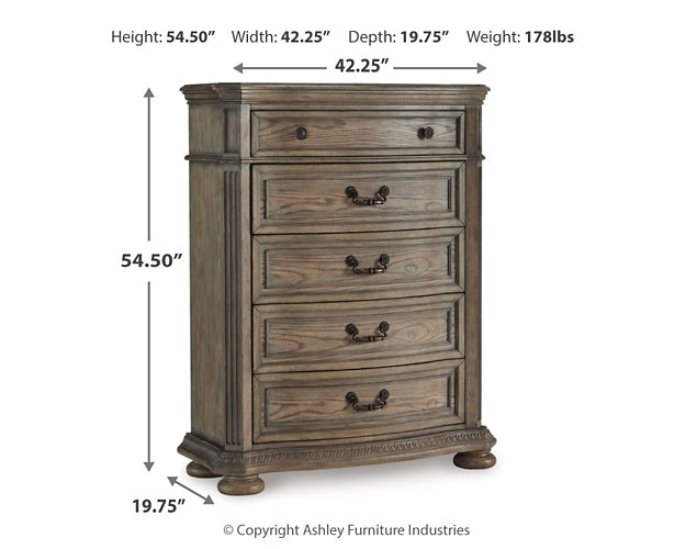 Ardenfield California King Upholstered Sleigh Bed with Mirrored Dresser and Chest