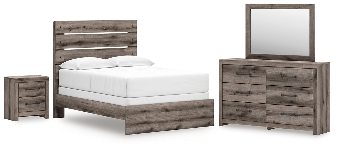 Graystorm Full Panel Bed with Mirrored Dresser and Nightstand