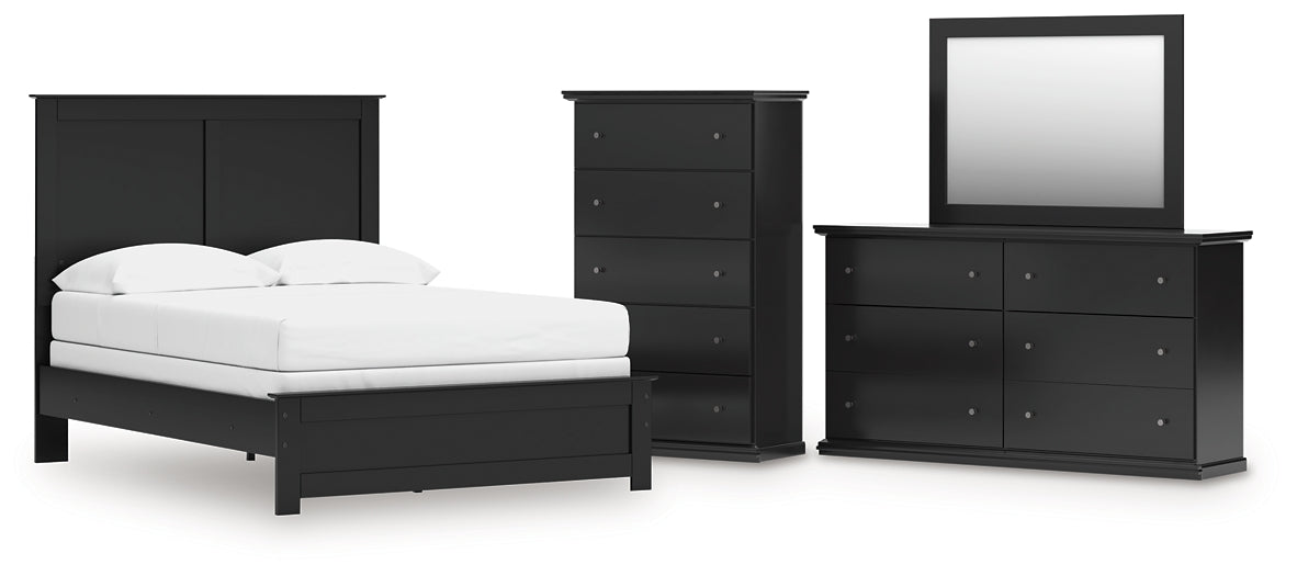 Maribel Full Panel Bed with Mirrored Dresser and Chest