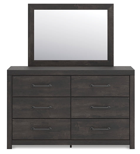 Hollivern Queen Panel Bed with Mirrored Dresser and Chest