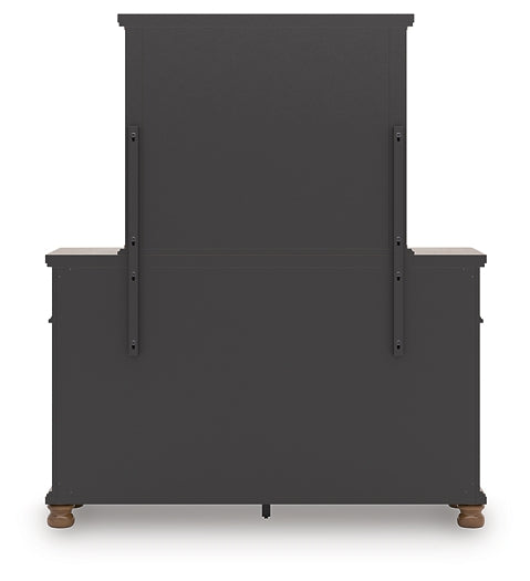 Rowlenstown California King Poster Bed with Mirrored Dresser and Nightstand