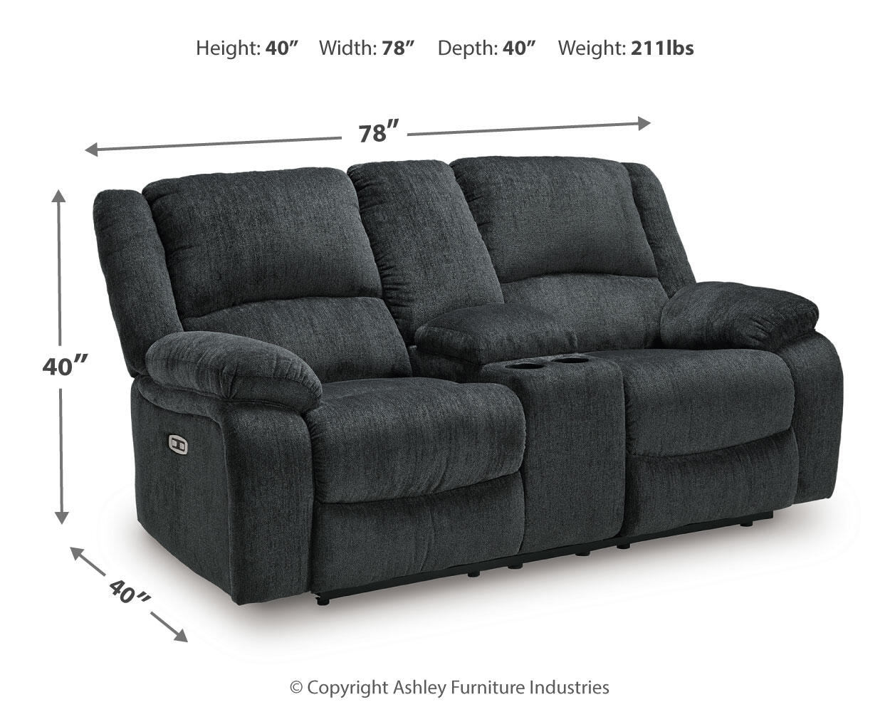 Draycoll DBL REC PWR Loveseat w/Console