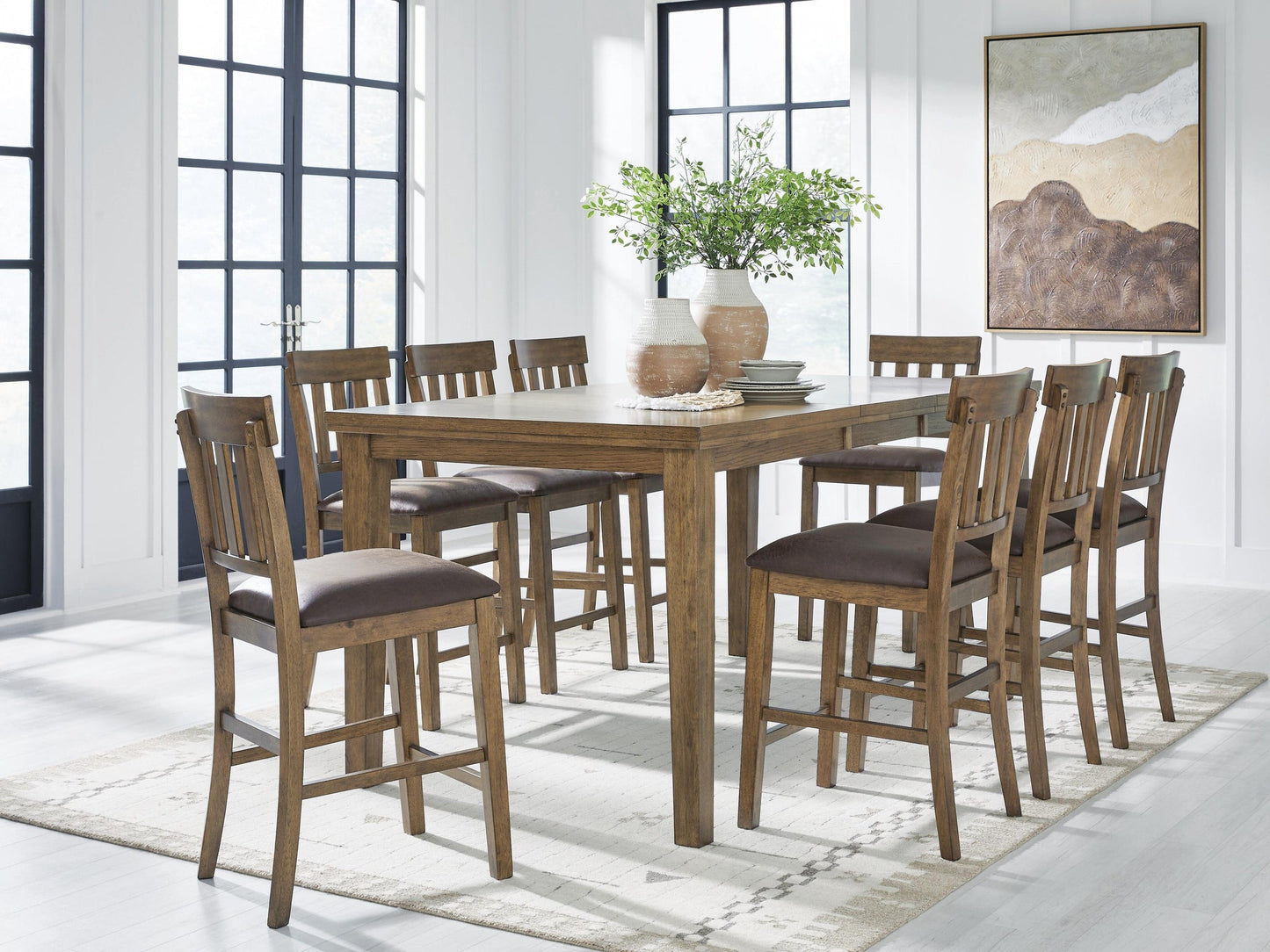 Broxtyn Counter Height Dining Table and 8 Barstools