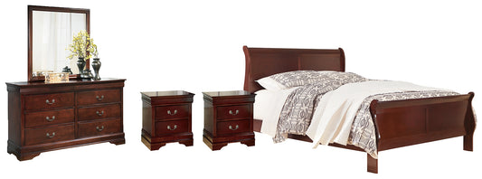 Alisdair Queen Sleigh Bed with Mirrored Dresser and 2 Nightstands