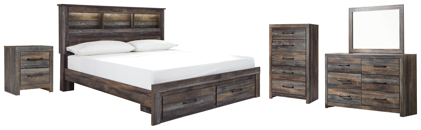Drystan  Bookcase Bed With 2 Storage Drawers With Mirrored Dresser, Chest And Nightstand