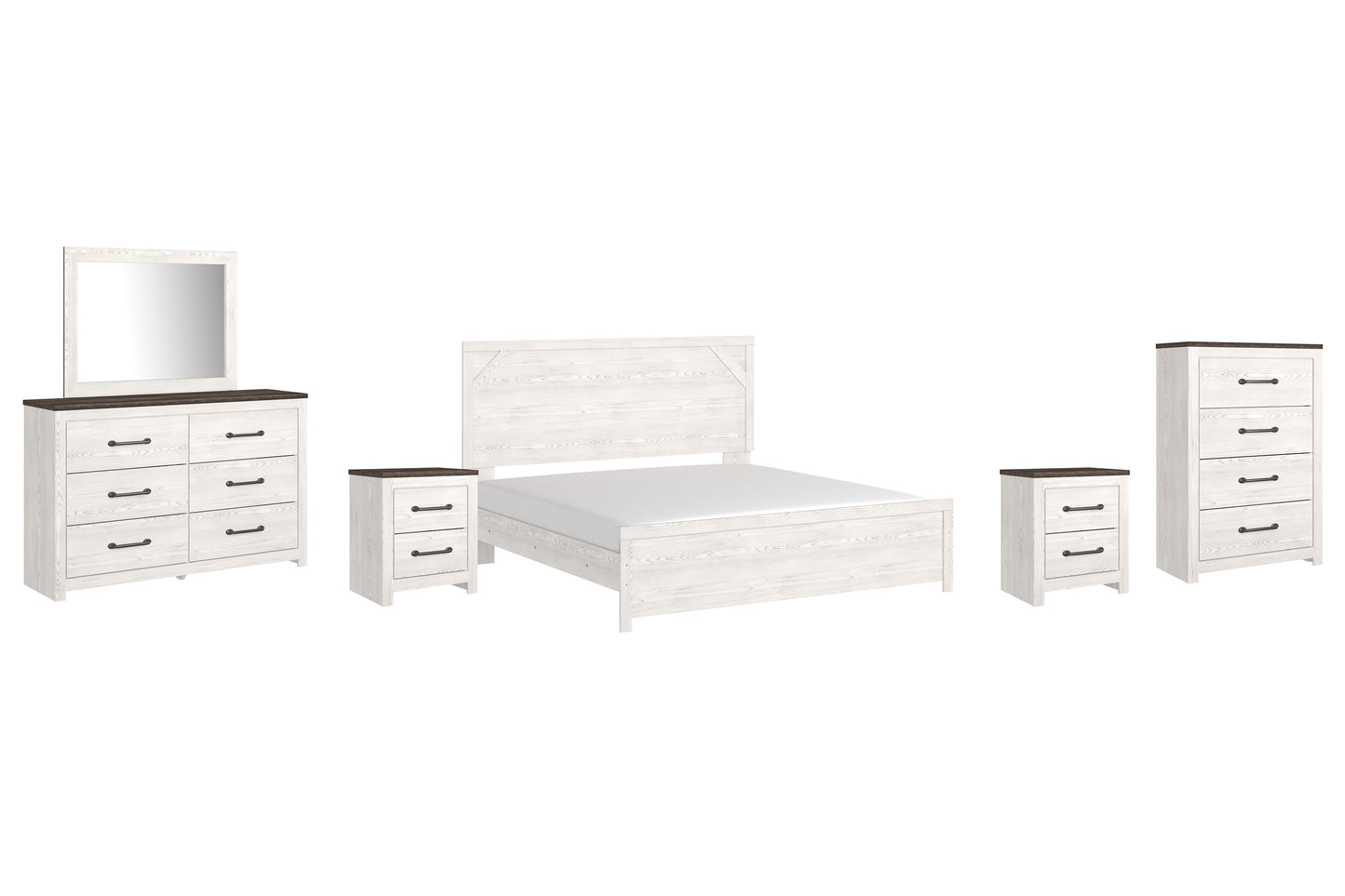 Gerridan King Panel Bed with Mirrored Dresser, Chest and 2 Nightstands